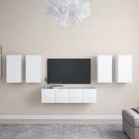  6 Piece TV Cabinet Set White Engineered Wood