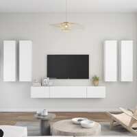  6 Piece TV Cabinet Set White Engineered Wood