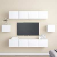  6 Piece TV Cabinet Set White Engineered Wood