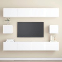  6 Piece TV Cabinet Set White Engineered Wood