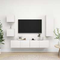  5 Piece TV Cabinet Set White Engineered Wood