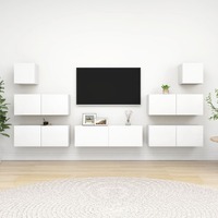  7 Piece TV Cabinet Set White Engineered Wood