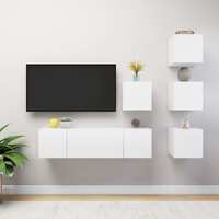  6 Piece TV Cabinet Set White Engineered Wood