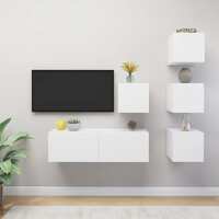  5 Piece TV Cabinet Set White Engineered Wood