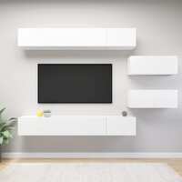  6 Piece TV Cabinet Set White Engineered Wood
