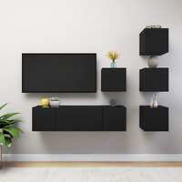  6 Piece TV Cabinet Set Black Engineered Wood
