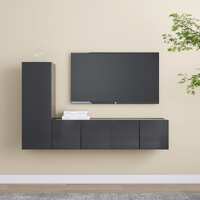 3 Piece TV Cabinet Set Grey Engineered Wood