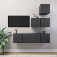  4 Piece TV Cabinet Set Grey Engineered Wood