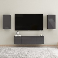  4 Piece TV Cabinet Set High Gloss Grey Engineered Wood
