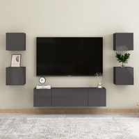  6 Piece TV Cabinet Set High Gloss Grey Engineered Wood