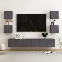  7 Piece TV Cabinet Set High Gloss Grey Engineered Wood