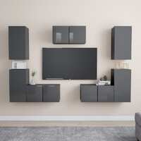  7 Piece TV Cabinet Set High Gloss Grey Engineered Wood