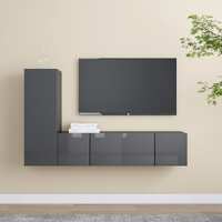  3 Piece TV Cabinet Set High Gloss Grey Engineered Wood