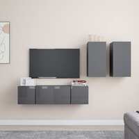  4 Piece TV Cabinet Set High Gloss Grey Engineered Wood