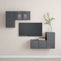  4 Piece TV Cabinet Set High Gloss Grey Engineered Wood