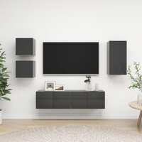  5 Piece TV Cabinet Set High Gloss Grey Engineered Wood