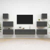 8 Piece TV Cabinet Set High Gloss Grey Engineered Wood
