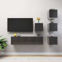  6 Piece TV Cabinet Set High Gloss Grey Engineered Wood
