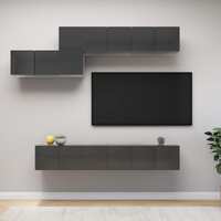  7 Piece TV Cabinet Set High Gloss Grey Engineered Wood