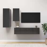  4 Piece TV Cabinet Set High Gloss Grey Engineered Wood