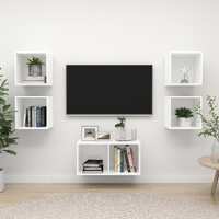  5 Piece TV Cabinet Set White Engineered Wood