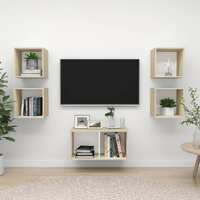  5 Piece TV Cabinet Set White and Sonoma Oak Engineered Wood