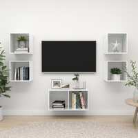  5 Piece TV Cabinet Set High Gloss White Engineered Wood