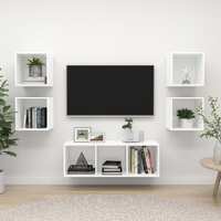  5 Piece TV Cabinet Set White Engineered Wood