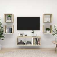  5 Piece TV Cabinet Set White and Sonoma Oak Engineered Wood