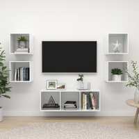  5 Piece TV Cabinet Set High Gloss White Engineered Wood