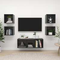  5 Piece TV Cabinet Set High Gloss Grey Engineered Wood