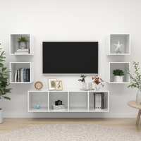 5 Piece TV Cabinet Set High Gloss White Engineered Wood