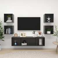  5 Piece TV Cabinet Set High Gloss Grey Engineered Wood