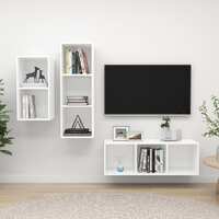  3 Piece TV Cabinet Set White Engineered Wood
