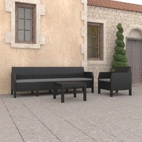  3 Piece Garden Lounge Set with Cushions PP Rattan Anthracite