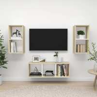  3 Piece TV Cabinet Set White and Sonoma Oak Engineered Wood