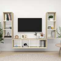  3 Piece TV Cabinet Set White and Sonoma Oak Engineered Wood