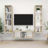  3 Piece TV Cabinet Set White and Sonoma Oak Engineered Wood