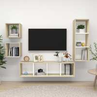  4 Piece TV Cabinet Set White and Sonoma Oak Engineered Wood