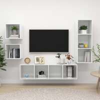  4 Piece TV Cabinet Set High Gloss White Engineered Wood