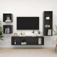  4 Piece TV Cabinet Set High Gloss Grey Engineered Wood