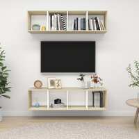  Wall-mounted TV Cabinets 2 pcs White and Sonoma Oak Engineered Wood