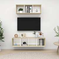  2 Piece TV Cabinet Set White and Sonoma Oak Engineered Wood