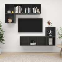  4 Piece TV Cabinet Set High Gloss Grey Engineered Wood