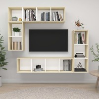  4 Piece TV Cabinet Set White and Sonoma Oak Engineered Wood ??805476+805485+2x805494)
