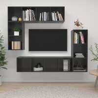  4 Piece TV Cabinet Set High Gloss Grey Engineered Wood