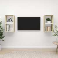  Wall-mounted TV Cabinets 2 pcs White and Sonoma Oak Engineered Wood