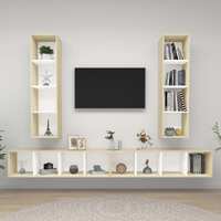  Wall-mounted TV Cabinets 4 pcs White and Sonoma Oak Engineered Wood