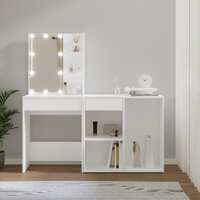  LED Dressing Table with Cabinet White Engineered Wood