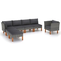  7 Piece Garden Lounge Set Poly Rattan and Eucalyptus Wood Grey